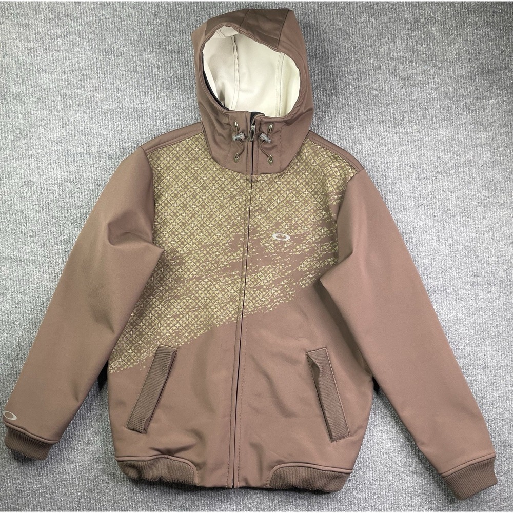Oakley Softshell Jacket Mens L Brown Geometric Full Zip Hooded FA07 411111